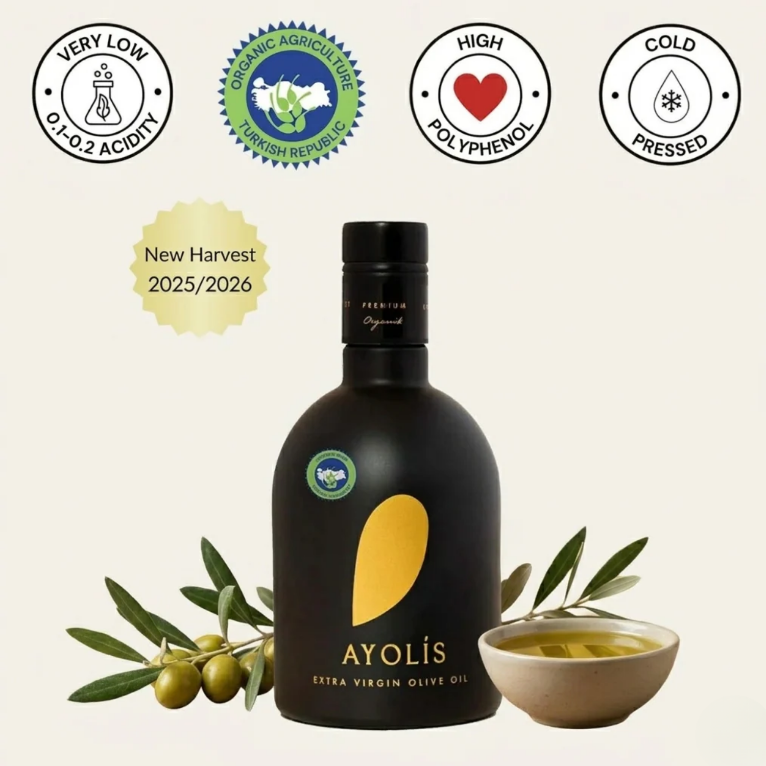 Ayolis Premium Organic Extra Virgin Olive Oil, 500ml – Cold Extracted, High Polyphenol