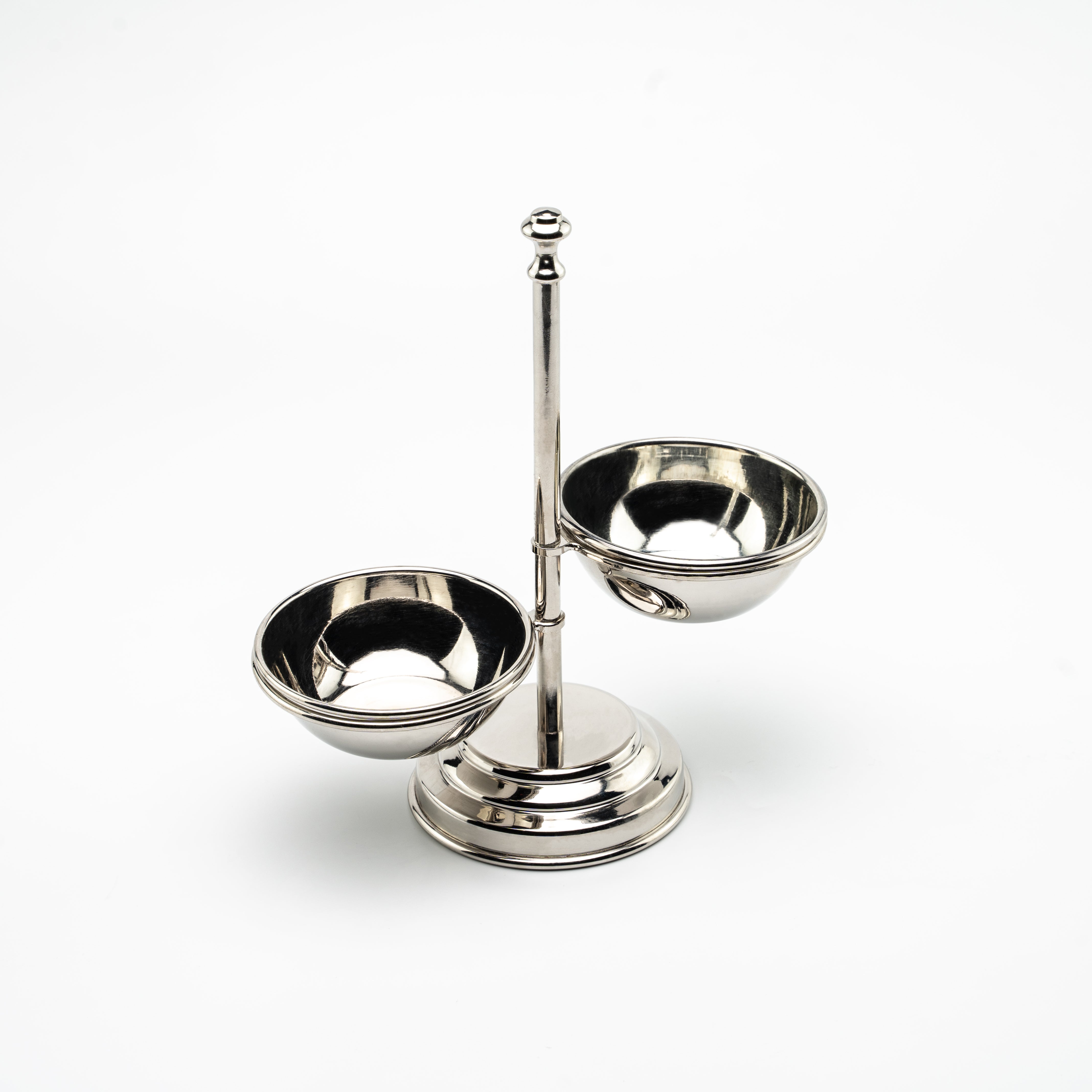 Handcrafted Copper Double Bowl Stand, Color Chrome